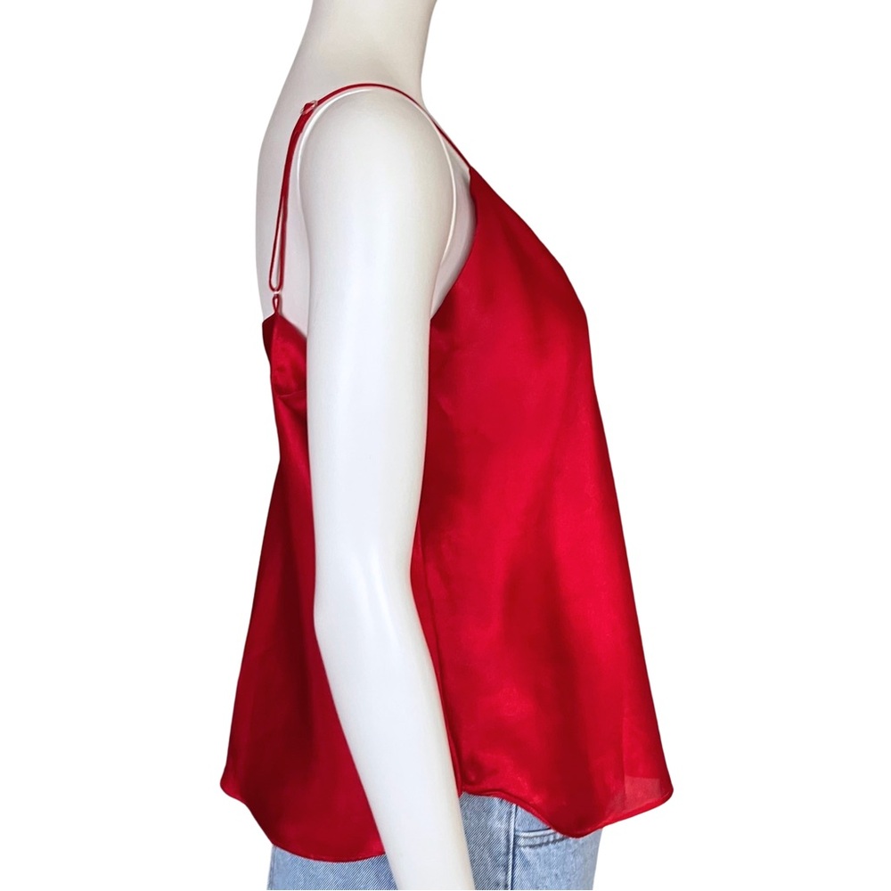 Y2K Red Satin Cami Top Flowers V Neck Lingerie M/L Fairycore Going Out FLAWED - Picture 4 of 8